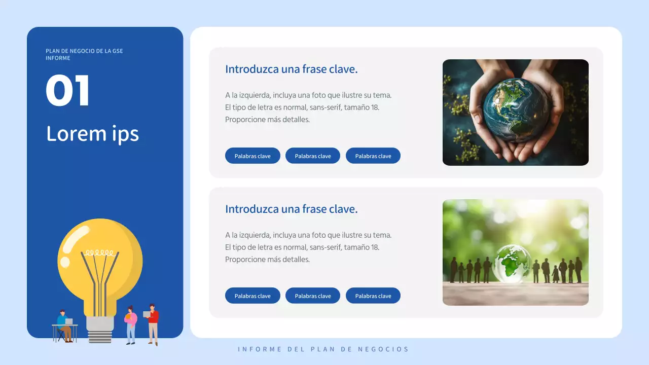 Un plan de negocio ESG bonito, azul y blanco