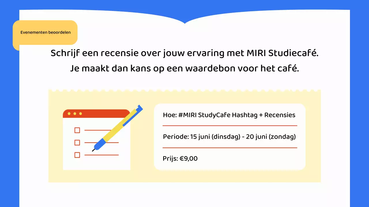 Aankondiging van het Blauwe Studiecafé