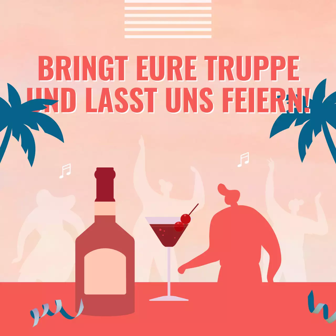 Die Spring Break Party-Kampagne der Trendy Bar in Blau und Orange