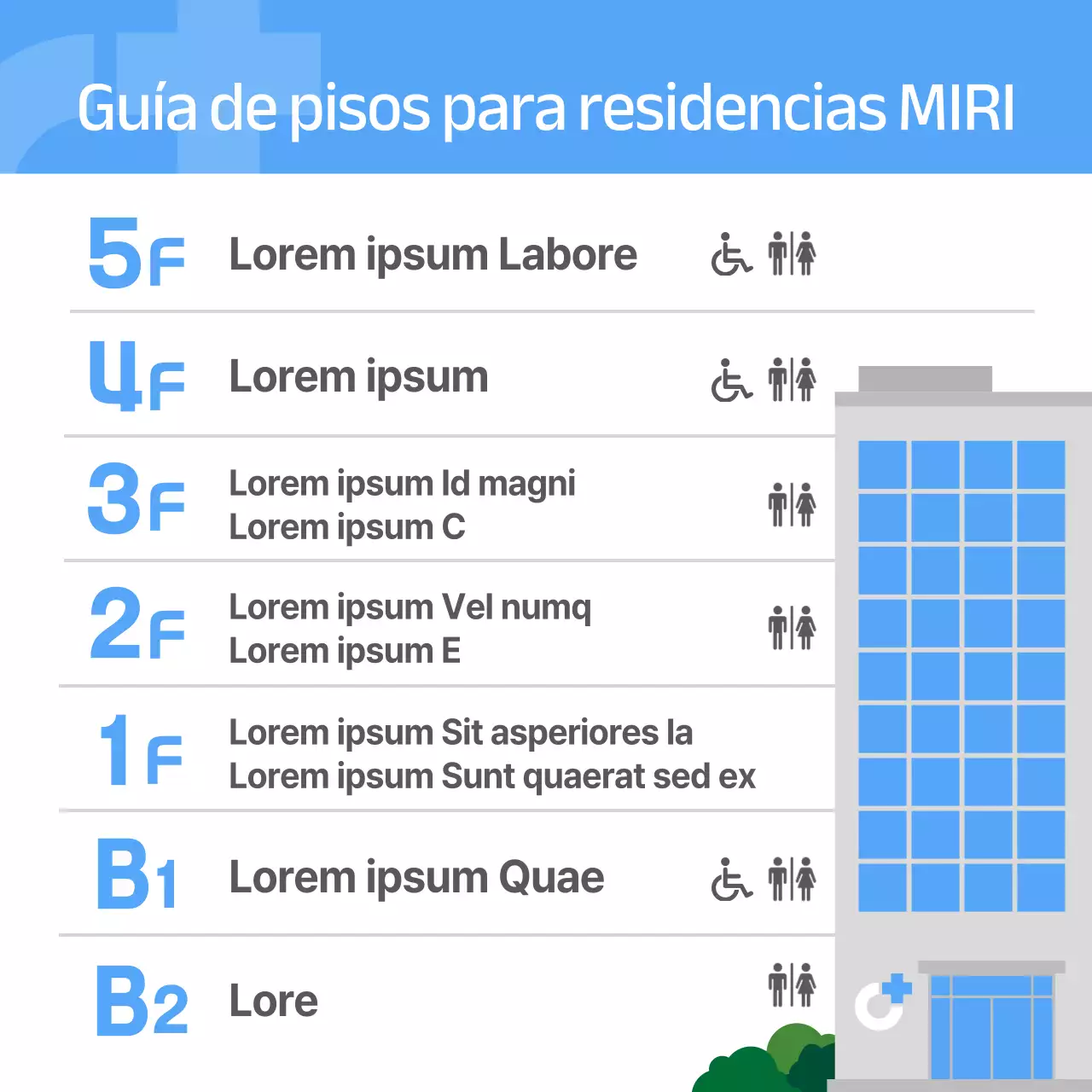 Anuncio de una acogedora residencia de ancianos en azul claro y blanco