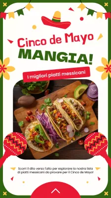 Pubblicità alimentare moderna del Cinco de Mayo in verde e rosso