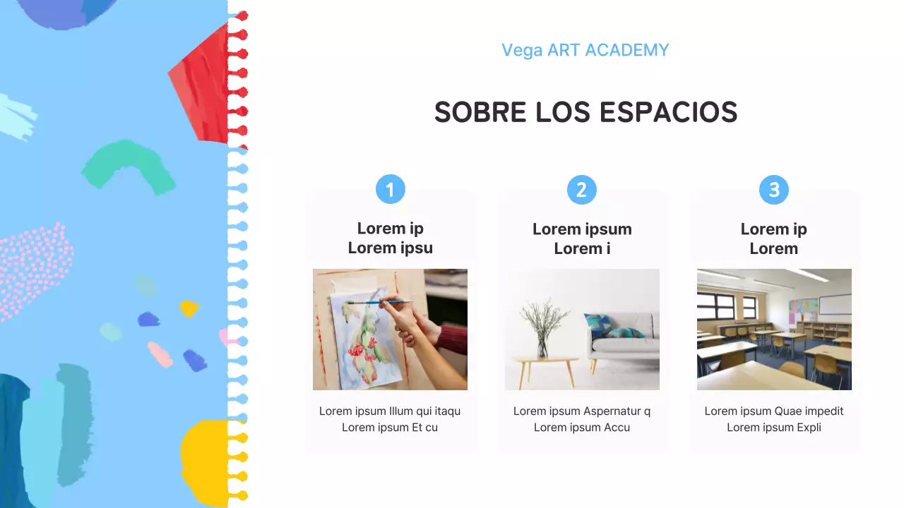 Una introducción azul claro y rosa a una encantadora escuela de arte