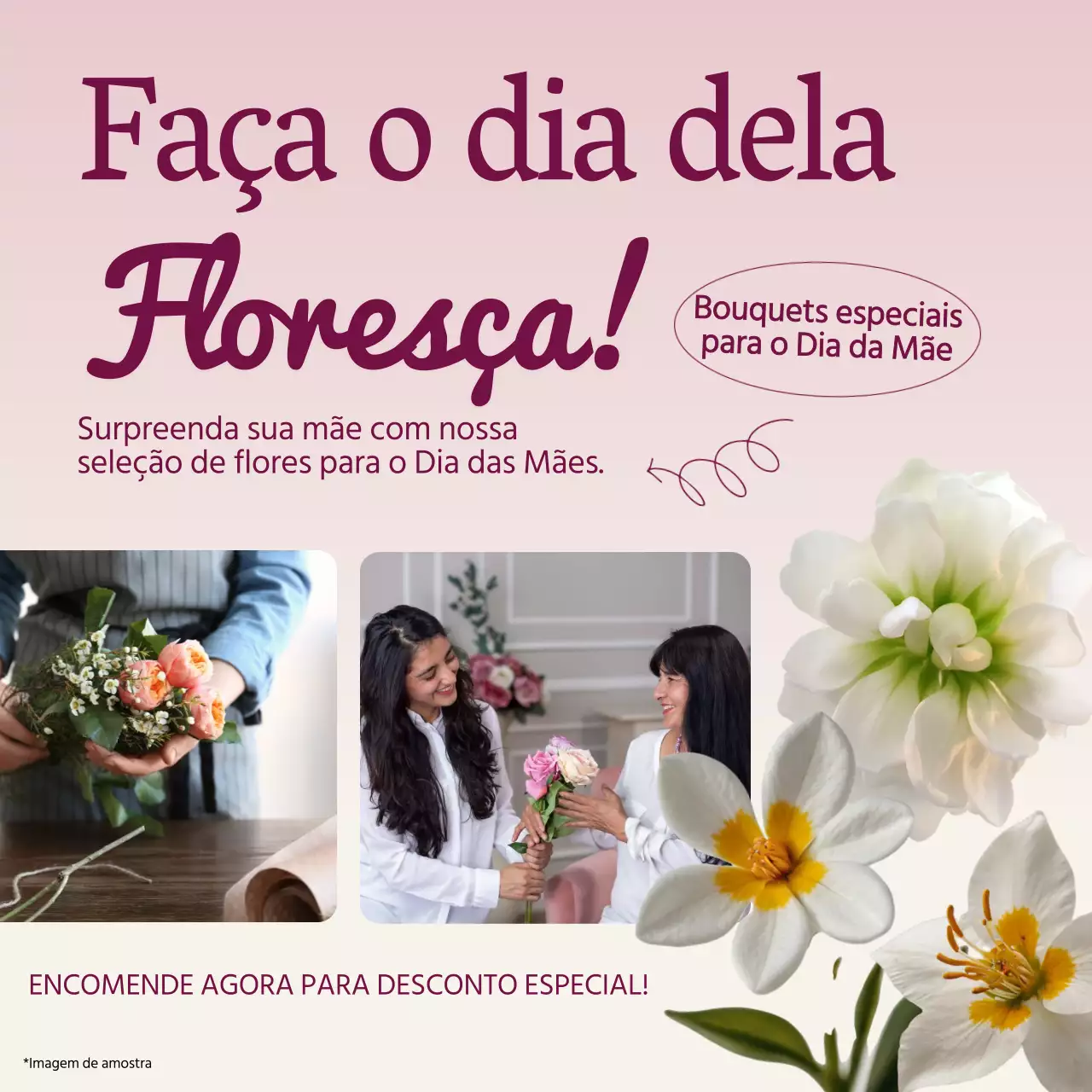 Anúncio de presente moderno para o Dia da Mãe em rosa e branco