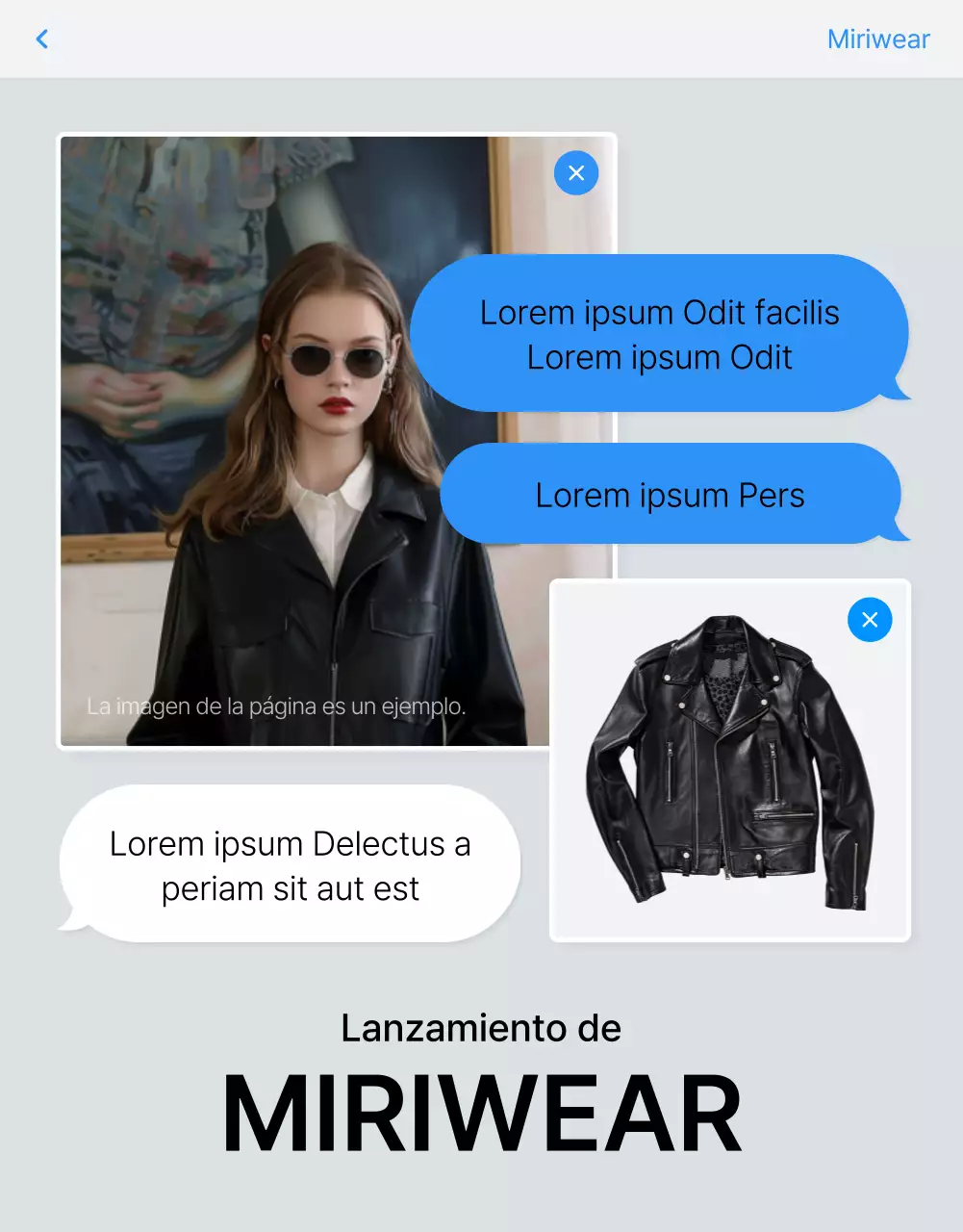 Promover una página móvil de detalles de moda en azul y blanco