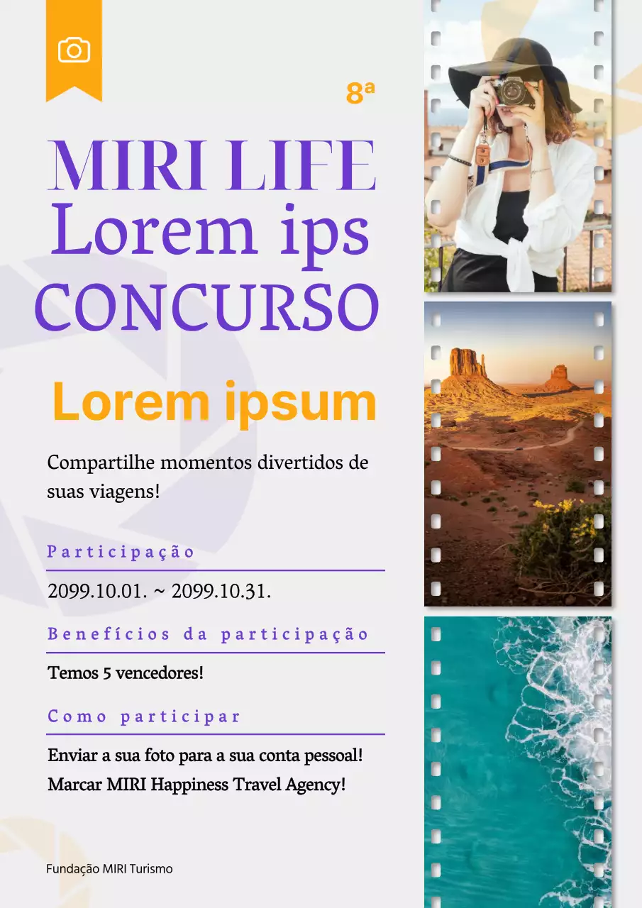 Promover um concurso de fotografia municipal de luxo em amarelo e roxo