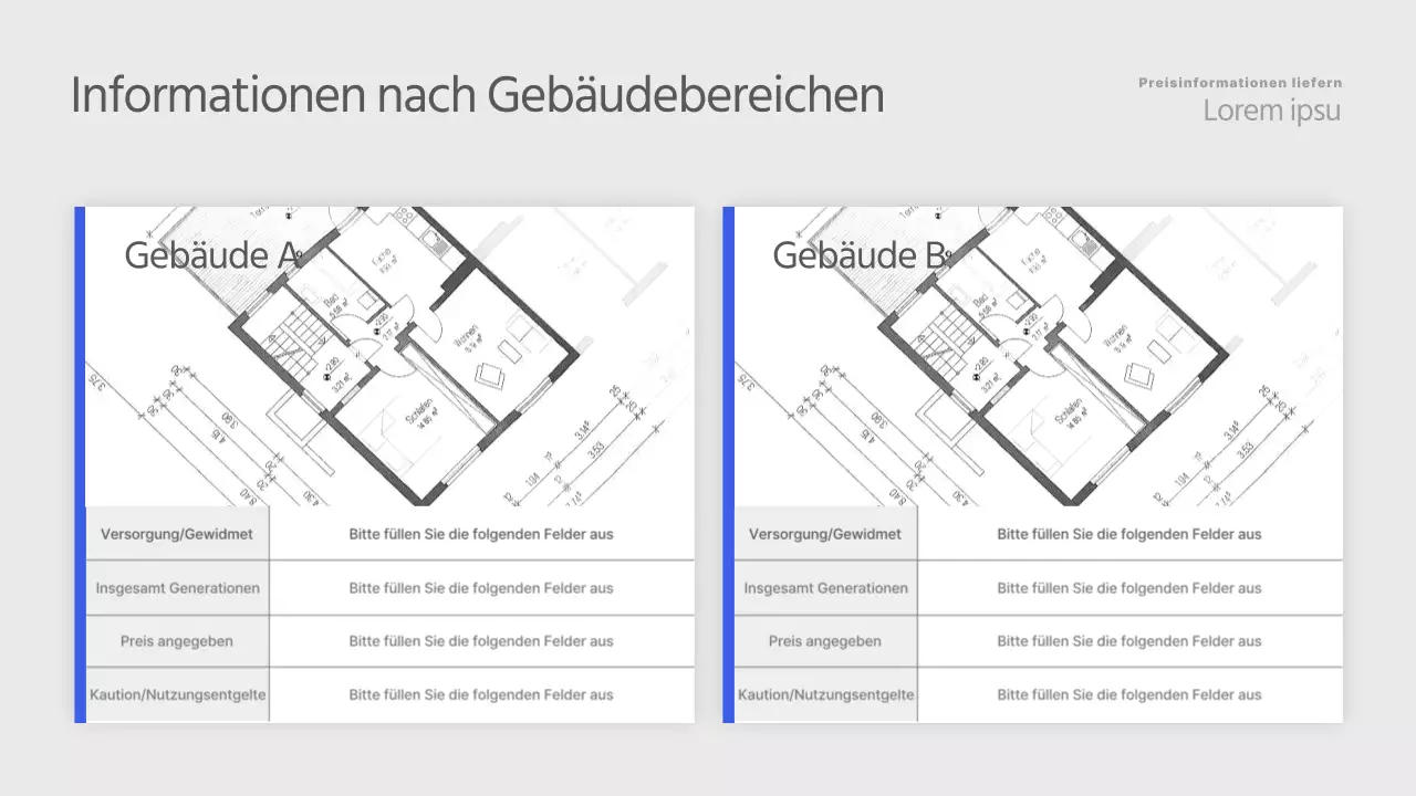 Ein einfaches Immobilienverzeichnis in Blau und Grau