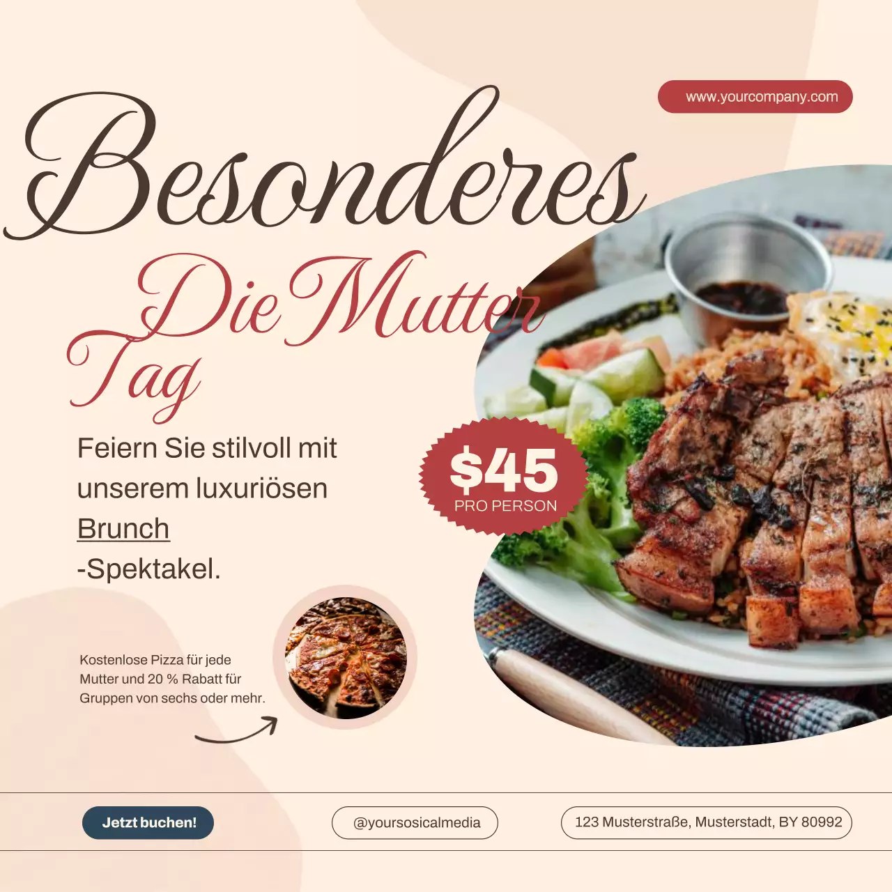 Beige Klassisch Einfach Muttertag Spezial Brunch Anzeige