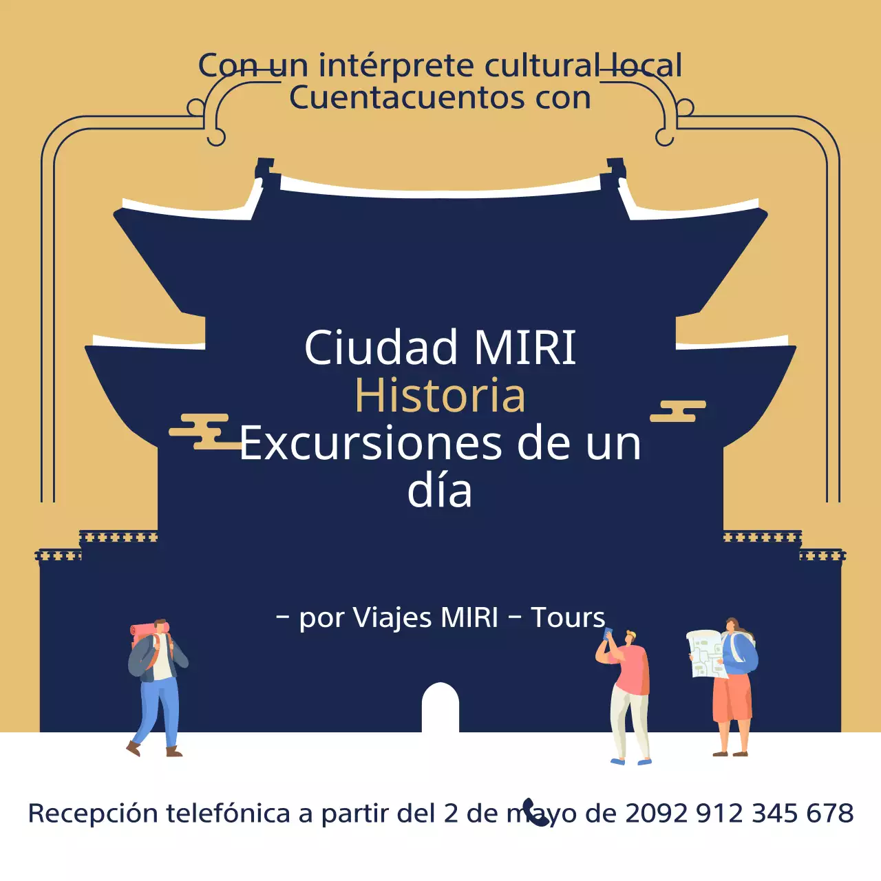 Promocione las visitas históricas con un toque tradicional en dorado y azul marino