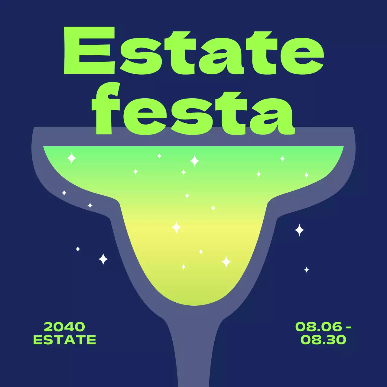 Festival estivi con gradienti, glitter e font gotici