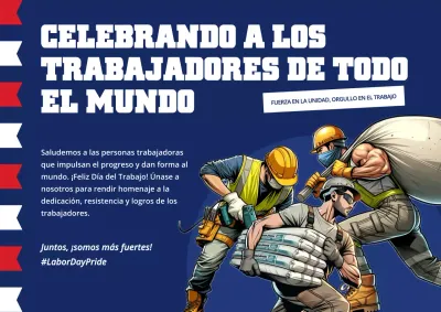 Publicidad de la celebración moderna del Día del Trabajo en rojo y azul