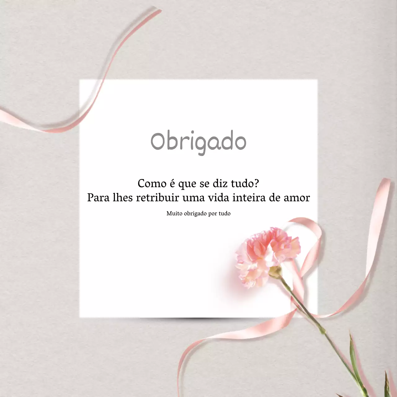 Um luxuoso postal de agradecimento em marfim e rosa