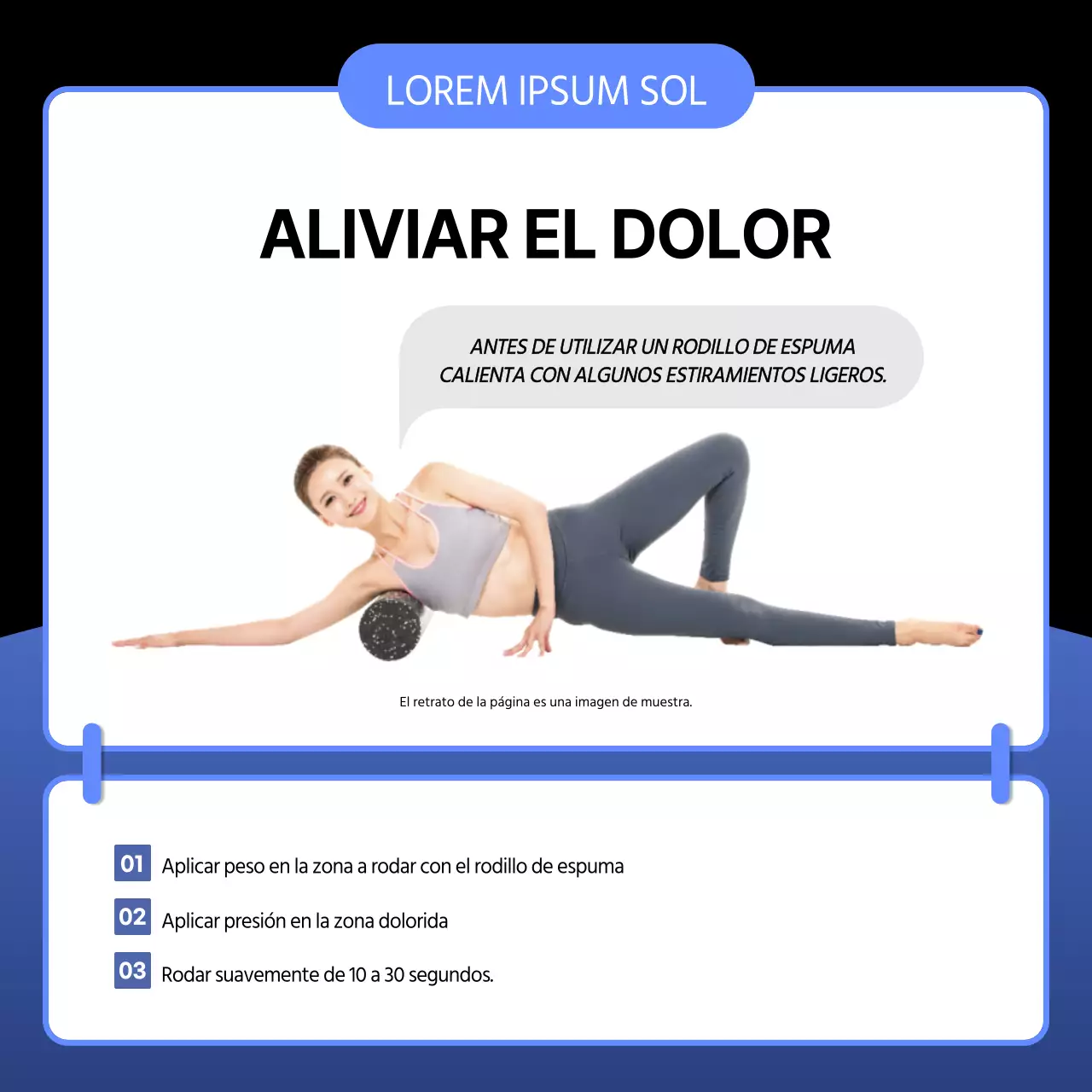 Una sencilla guía de rodillo de espuma para antes y después del entrenamiento en azul y negro