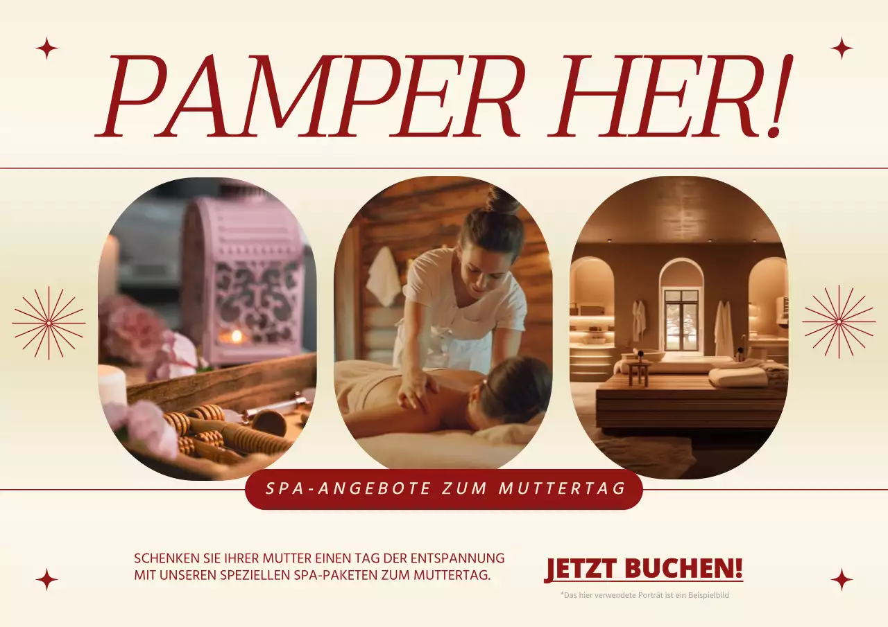 Rote und beigefarbene elegante Spa-Werbung für den Muttertag