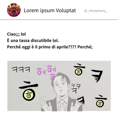 Meme parodistico del pesce d'aprile su sfondo bianco