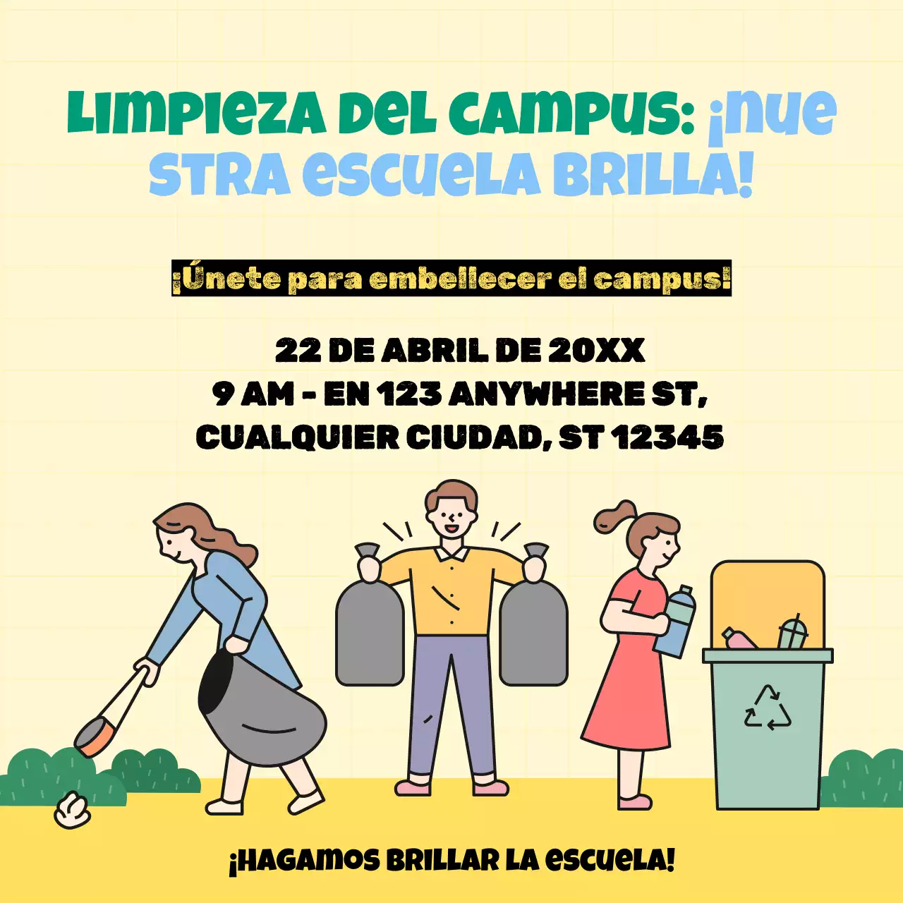 Campaña del Día de la Tierra de la Escuela Moderna Amarillo y Azul