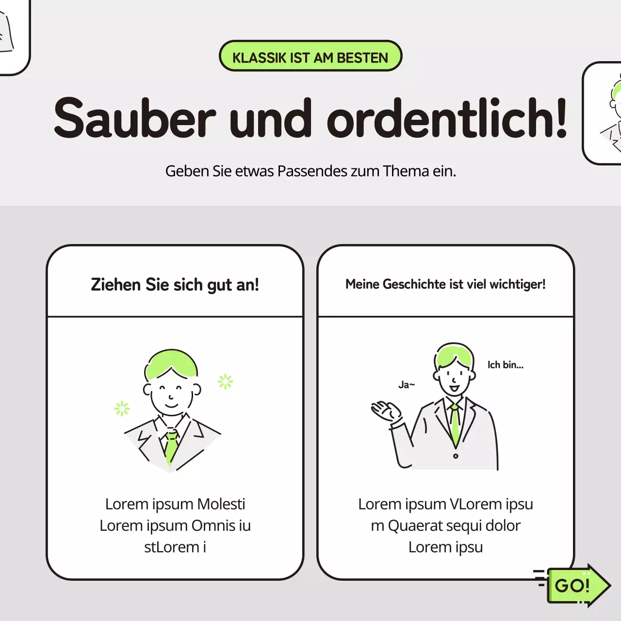 Über den einfachen Vorstellungsgesprächs-Pass in Chartreuse und Grau