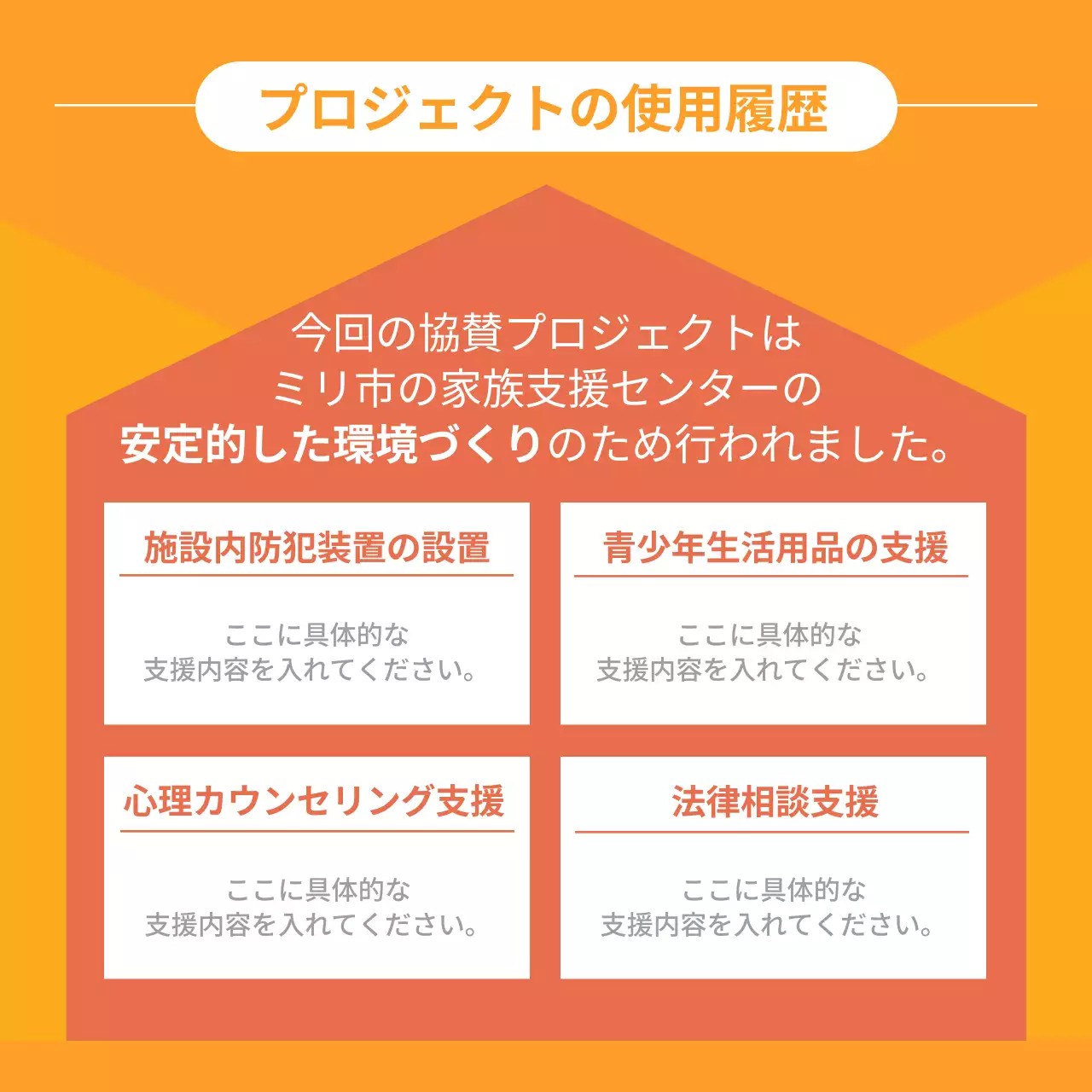 オレンジ シンプル 支援 報告書 Instagram カルーセル