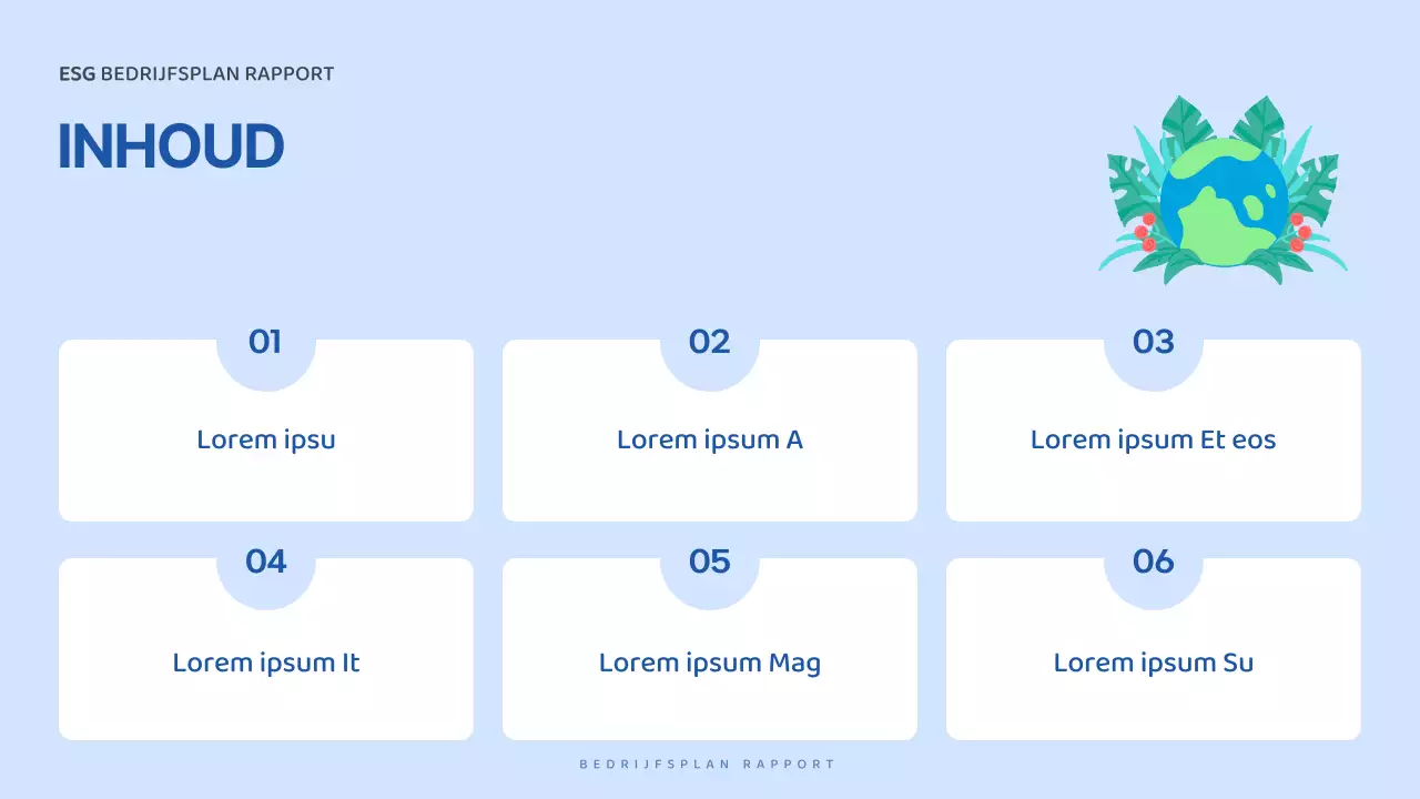 Een mooi, blauw en wit ESG-bedrijfsplan