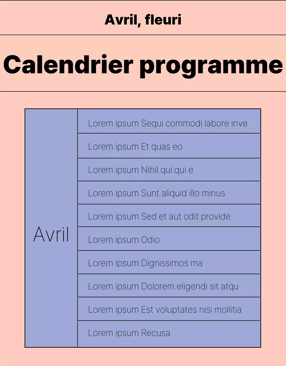 Des informations simples sur le programme en mauve et en rose