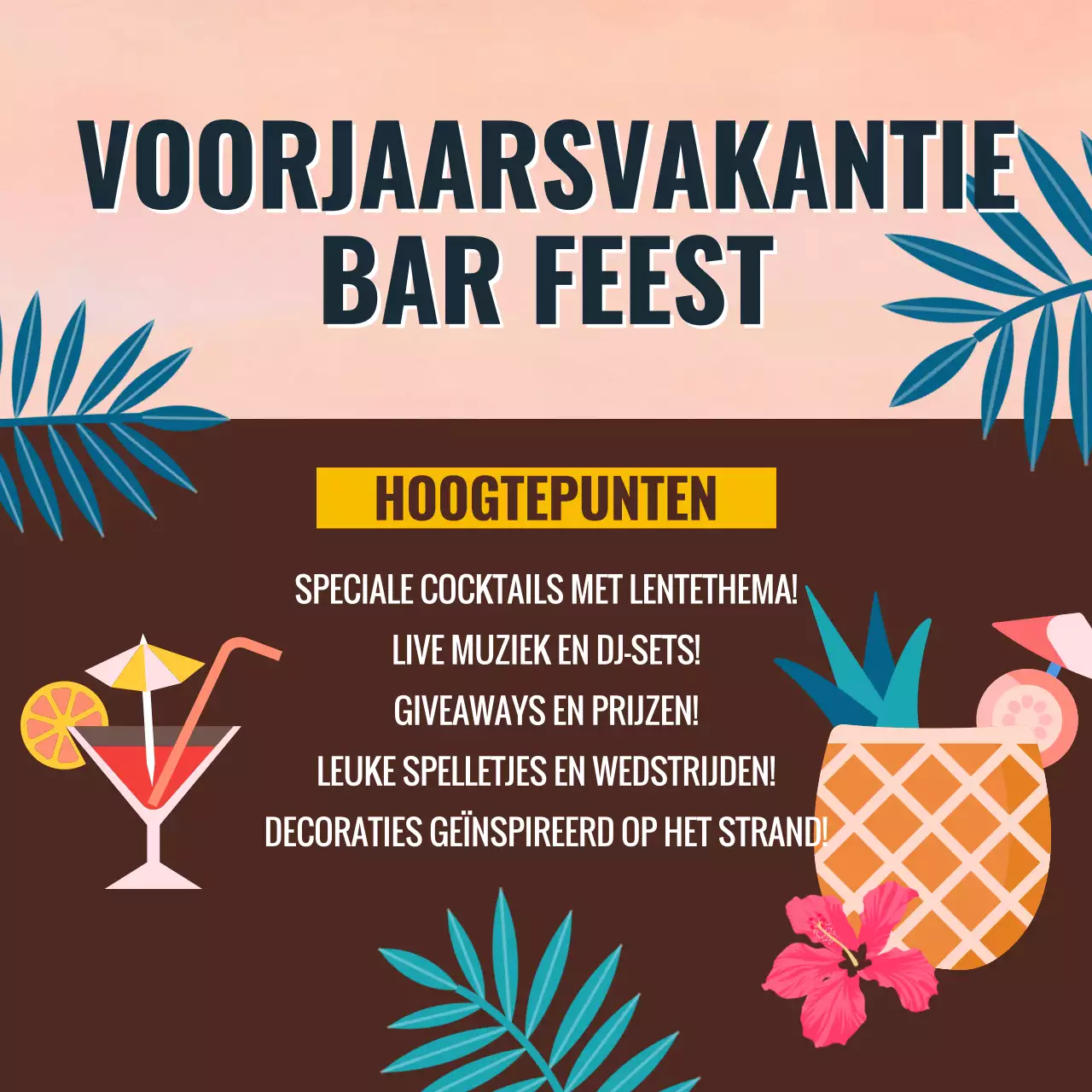 Blauw en Oranje Trendy Bar's Spring Break Party Campagne