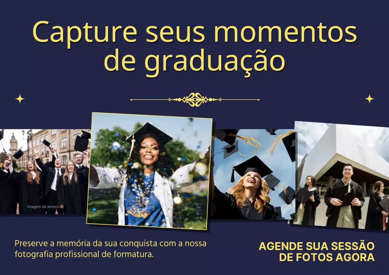 Anúncio de sessão fotográfica de formatura simples em vermelho e amarelo