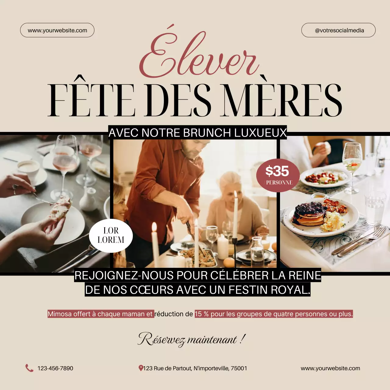 Beige Classic Minimal Special Brunch for Celebrate Mother's Day (Brunch spécial pour célébrer la fête des mères)