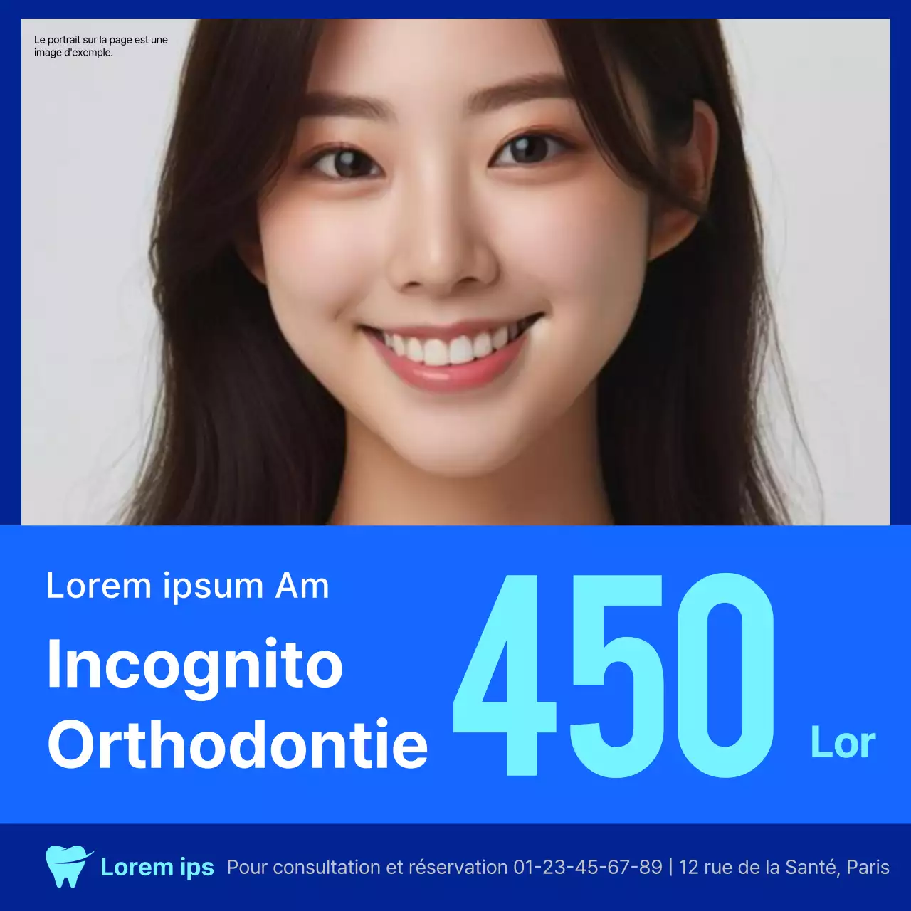 Publicité simple pour l'orthodontie en bleu et bleu marine