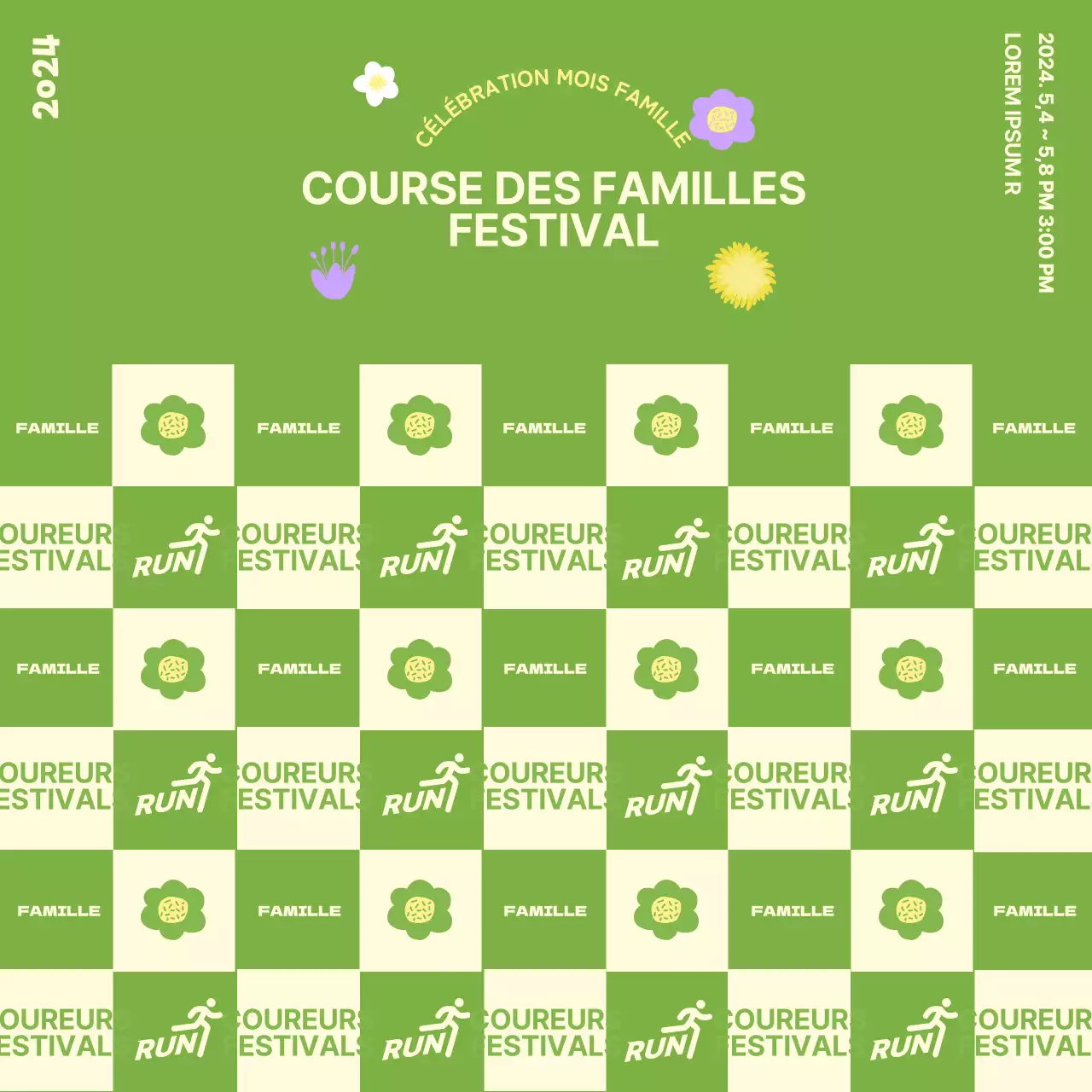 Photomaton pour un festival familial avec des illustrations florales sur un thème printanier sur un fond vert