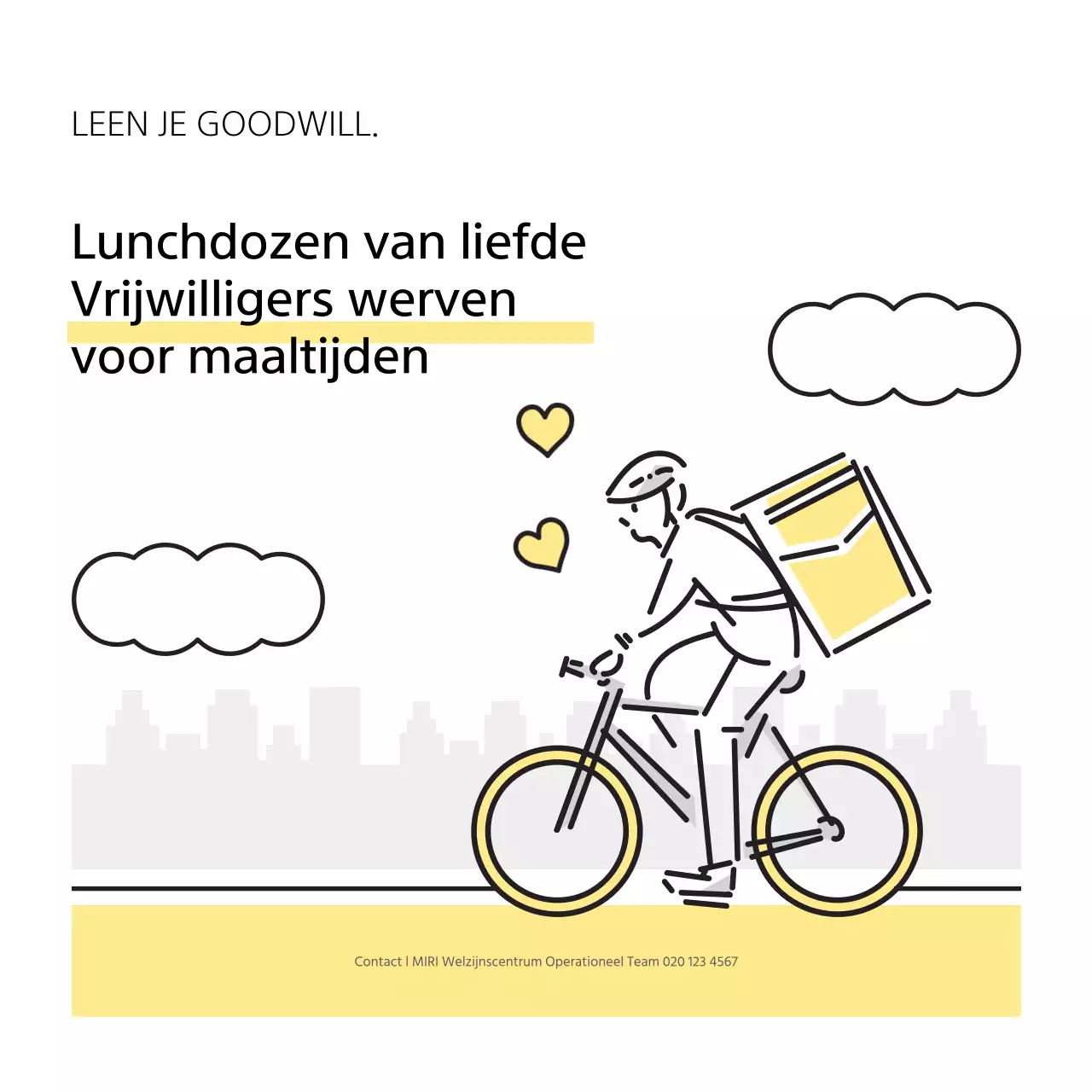 Zwart en geel, minimalistische promotie voor werving van maaltijden