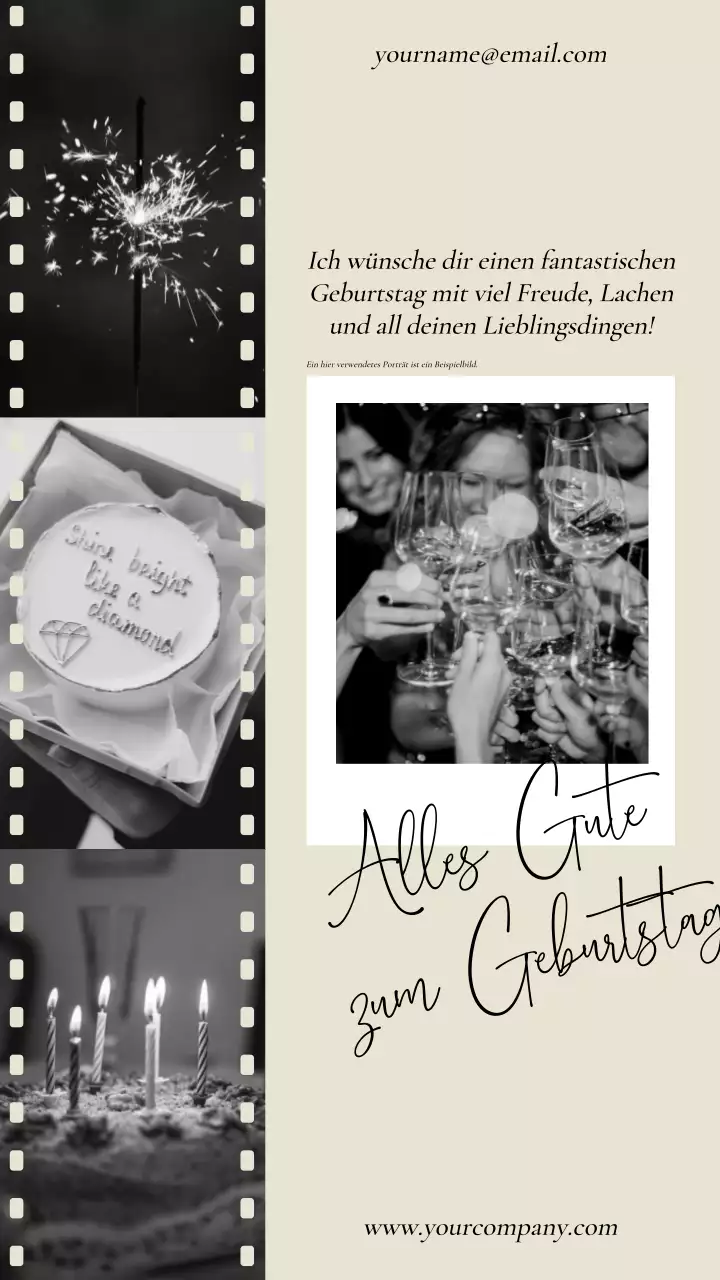 Beige und Schwarz Retro Fotorahmen Happy Birthday Promotion