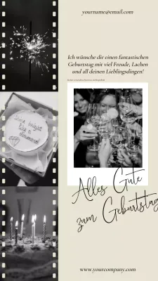 Beige und Schwarz Retro Fotorahmen Happy Birthday Promotion