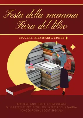 Semplice annuncio rosso e giallo per la Fiera del Libro per la Festa della Mamma