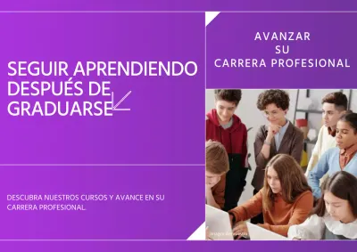 Publicidad del curso de aprendizaje moderno en morado y blanco