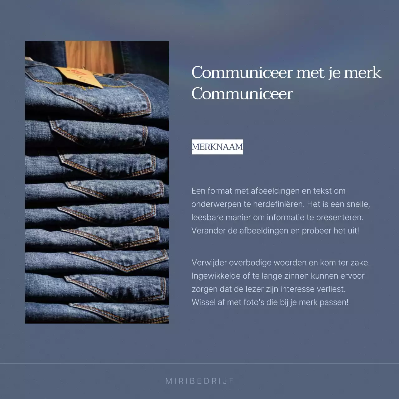 Promoot je modemerk met marineblauwe vintage jeans