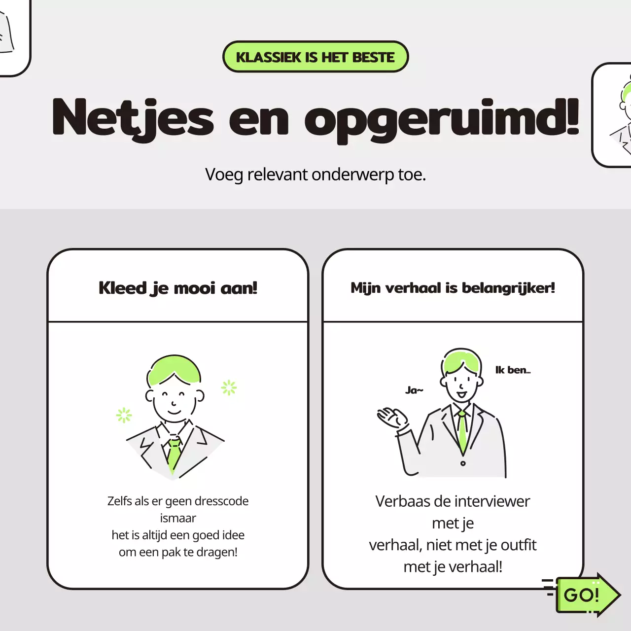 Over de eenvoudige interview pre-pass in chartreuse en grijs