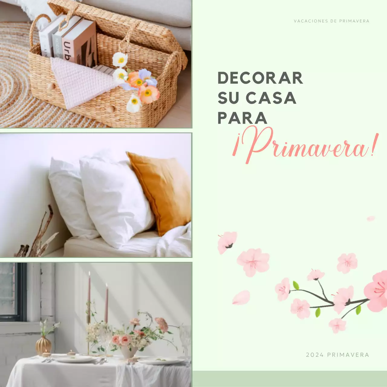 Verde y Rosa Elegante Promoción de Vacaciones de Primavera