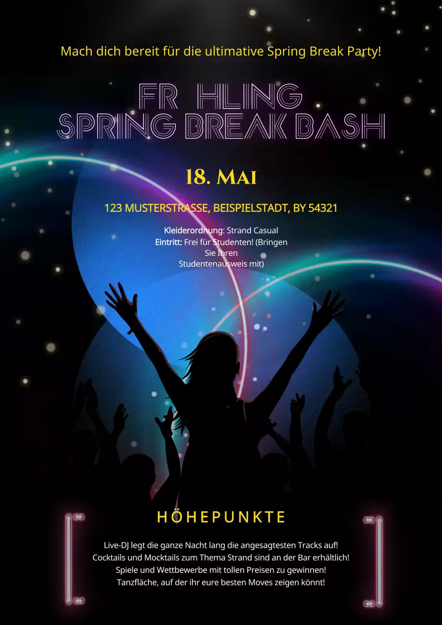 Förderung einer modernen Frühlingsfeier in Schwarz und Neon