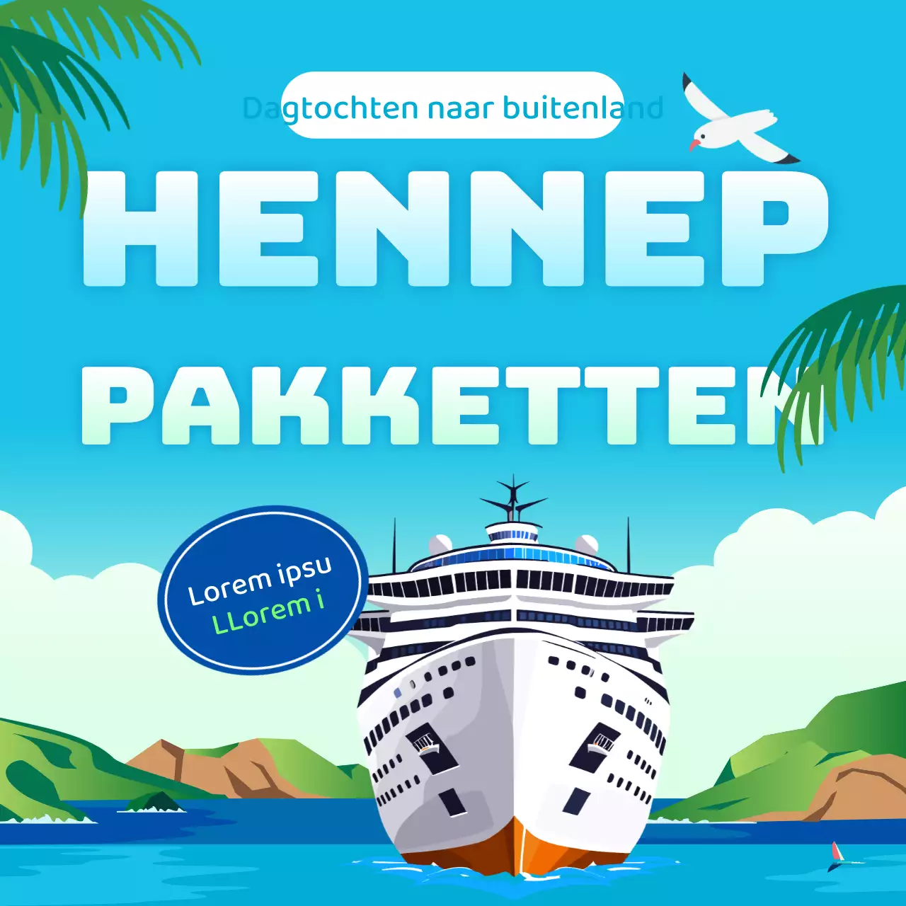 Het natuurlijke blauw en groen van Hemp Island-reisproducten promoten