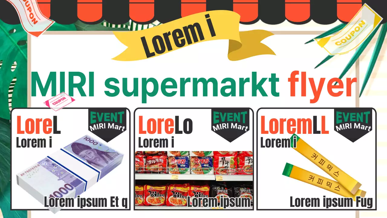 Over de oranje en groene pop-art boodschappenfolder