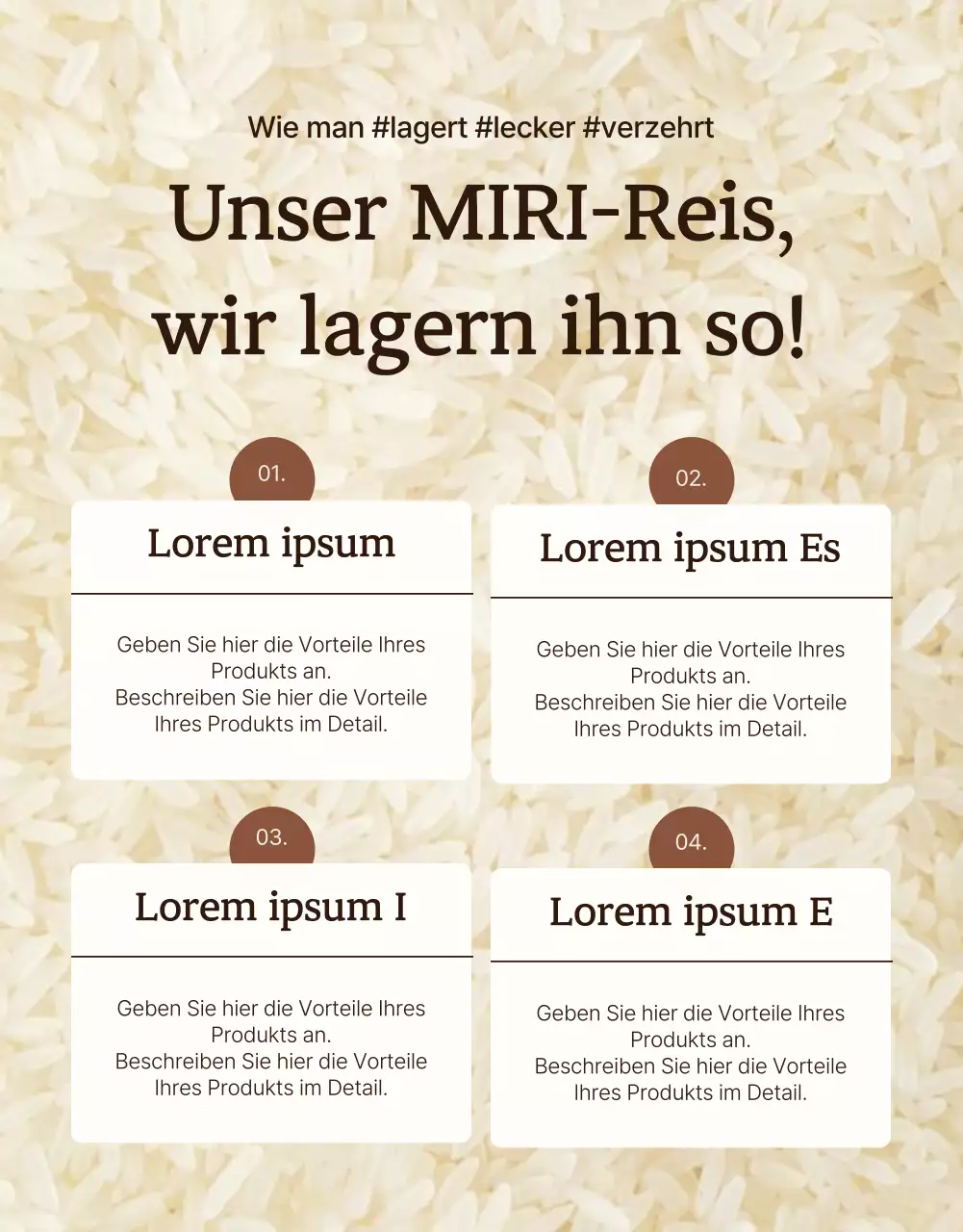 Eine moderne Einführung in braunen und elfenbeinfarbenen Bio-Reis