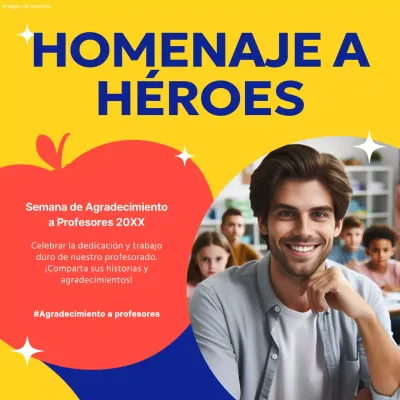 Publicidad amarilla y azul para celebrar el Día del Maestro