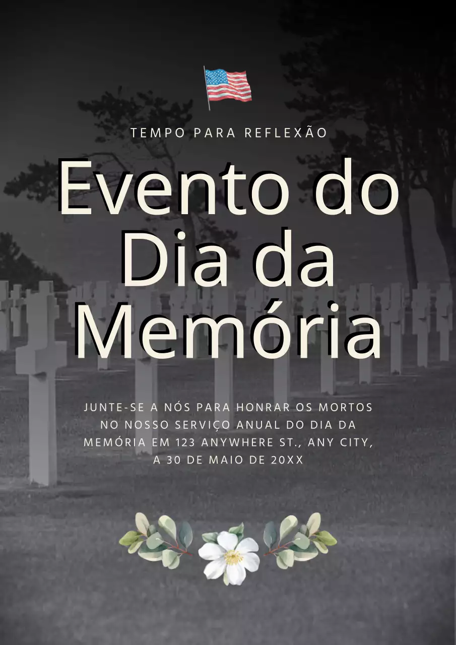 Convite minimalista preto para o Dia da Memória