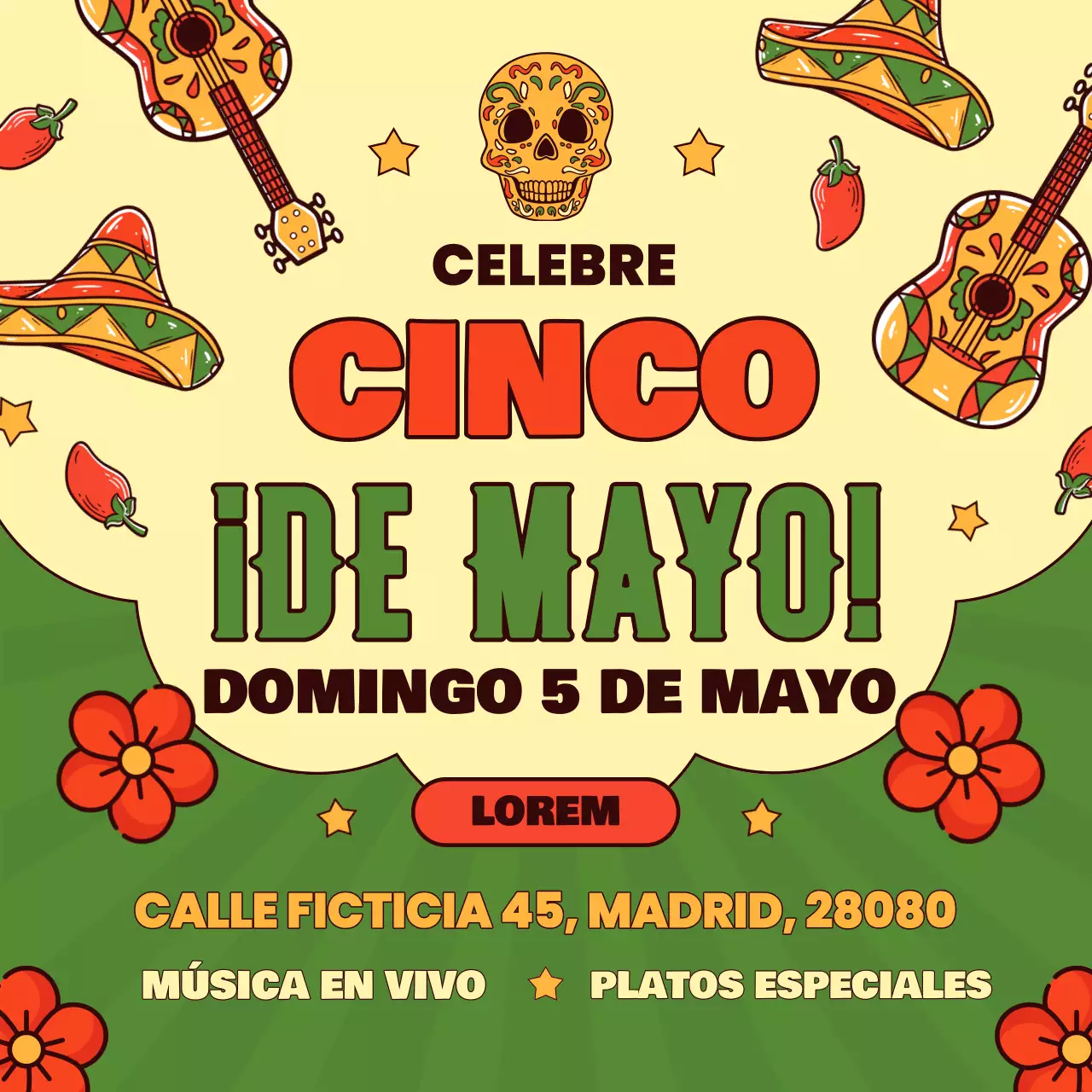 Verde Rojo Moderno Celebra el Cinco de Mayo Anuncio de evento