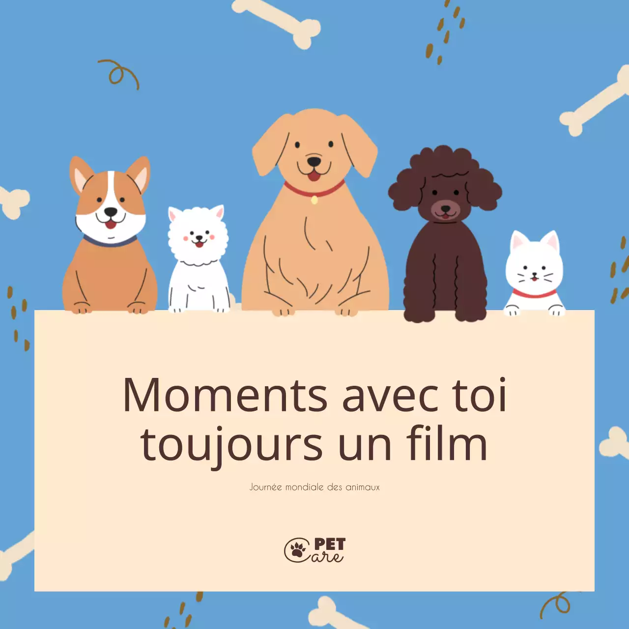 Publicité mignonne et sentimentale pour le service de garde d'animaux de compagnie en bleu et beige