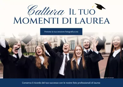 Pubblicità per la celebrazione di una laurea semplice in bianco e blu