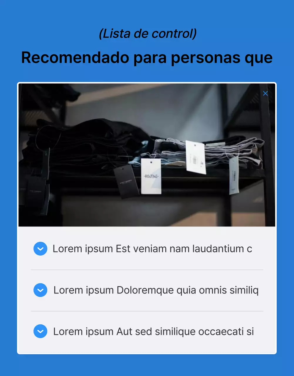 Promover una página móvil de detalles de moda en azul y blanco