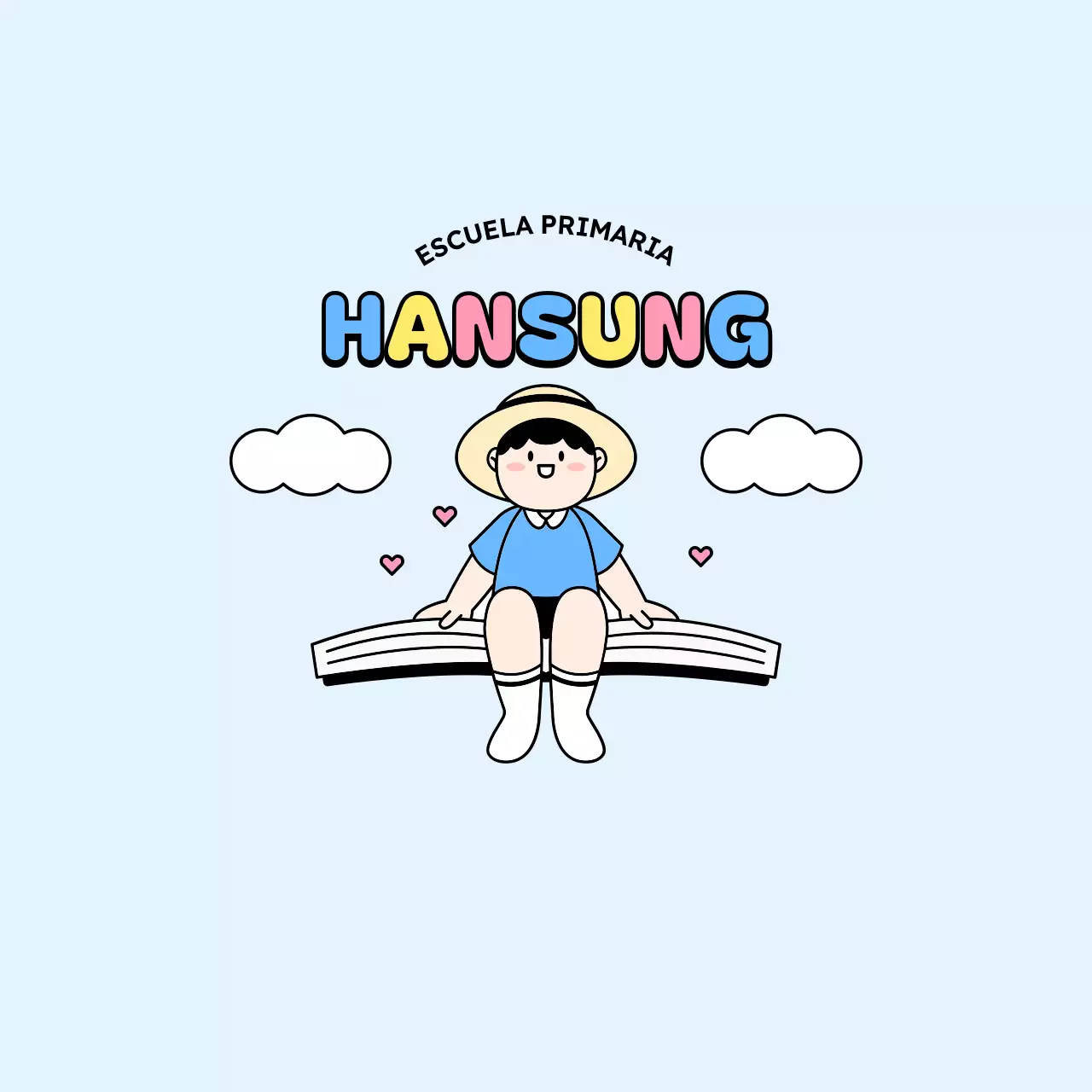 Diseño promocional escolar con un niño sentado sobre un libro