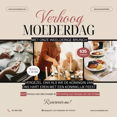 Beige Klassieke Minimale Speciale Brunch om Moederdag te Vieren