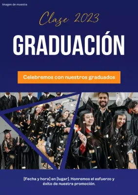 Folleto para una fiesta de bienvenida a la universidad con la alegre foto de un estudiante universitario.
