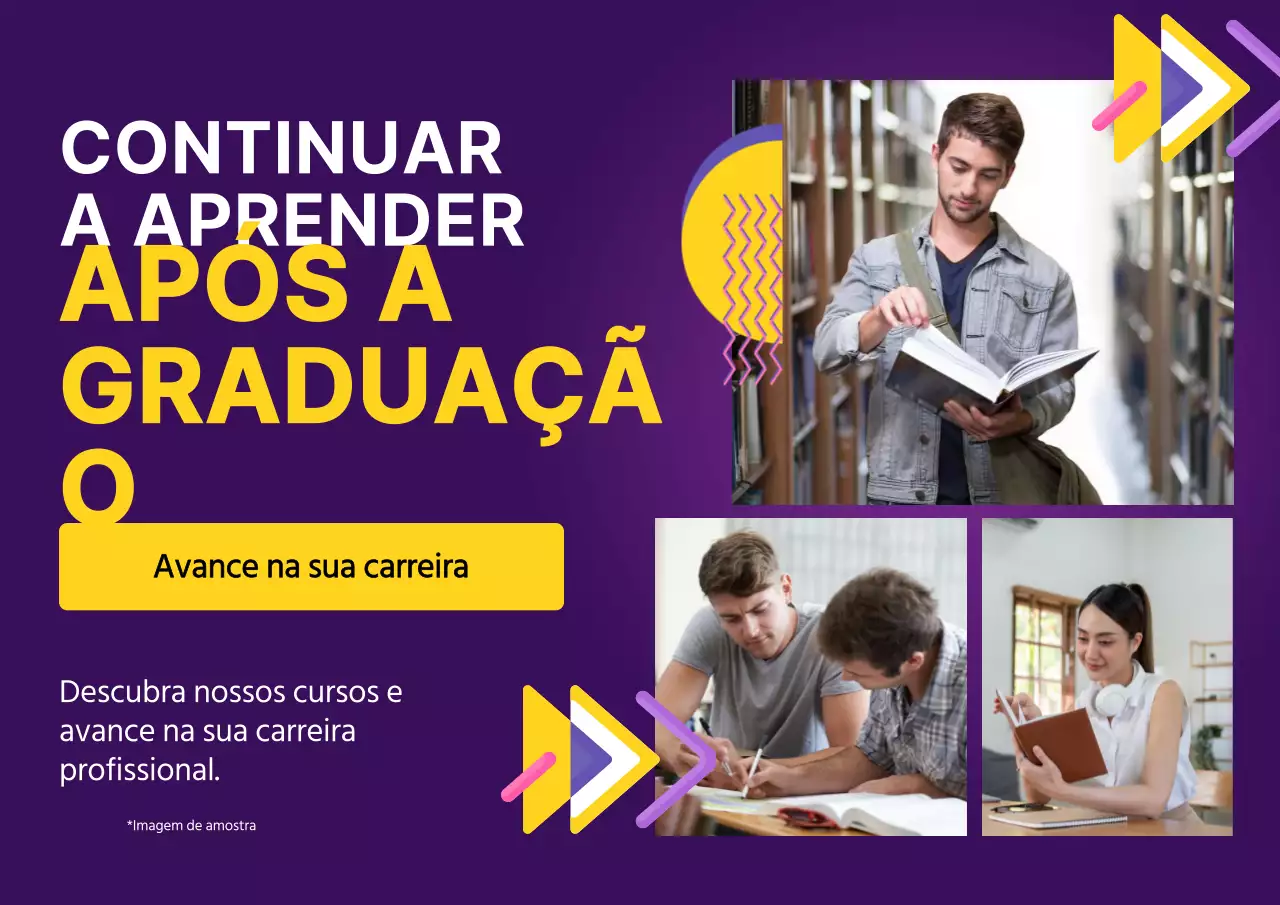 Anúncio do curso de aprendizagem moderna roxo e amarelo